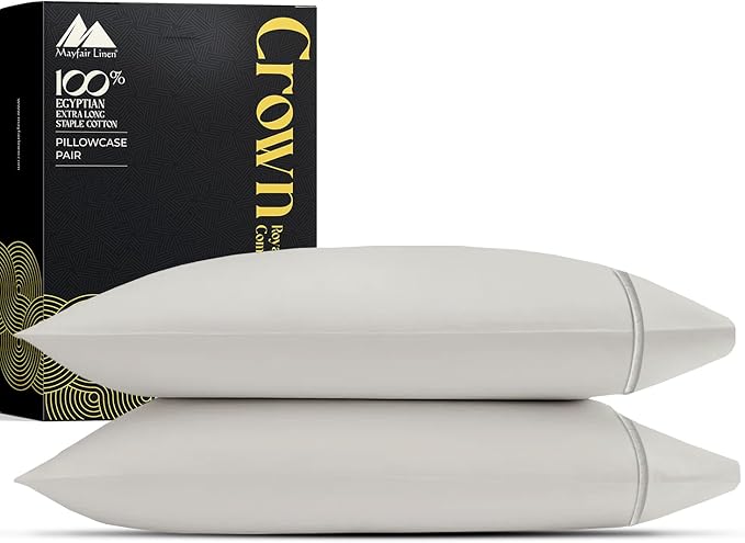 Mayfair Linen Standard Pillowcases Set of 2 - Luxury 2000 Series 100% Egyptian Cotton Standard/Queen Size Pillow Cases, Soft, Envelope Closure Hotel Quality Pillowcase (21 x 32, Light Grey)