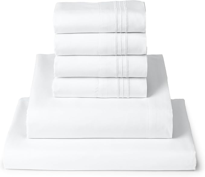 Mellanni California King Sheet Set - 6-Piece Iconic Collection Bedding, (Including 4 Pillowcases), 16-Inch Deep Pocket, Easy Care, Extra Soft, Cooling Sheets, Brushed Microfiber - White