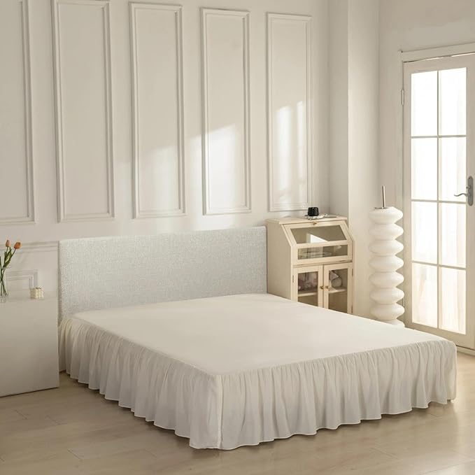 Bed Skirt Full Size Ruffled Bed Skirt with Split Corners, Full Bed Skirts 14 Inch Drop with Platform, 14'' Full -Ivory