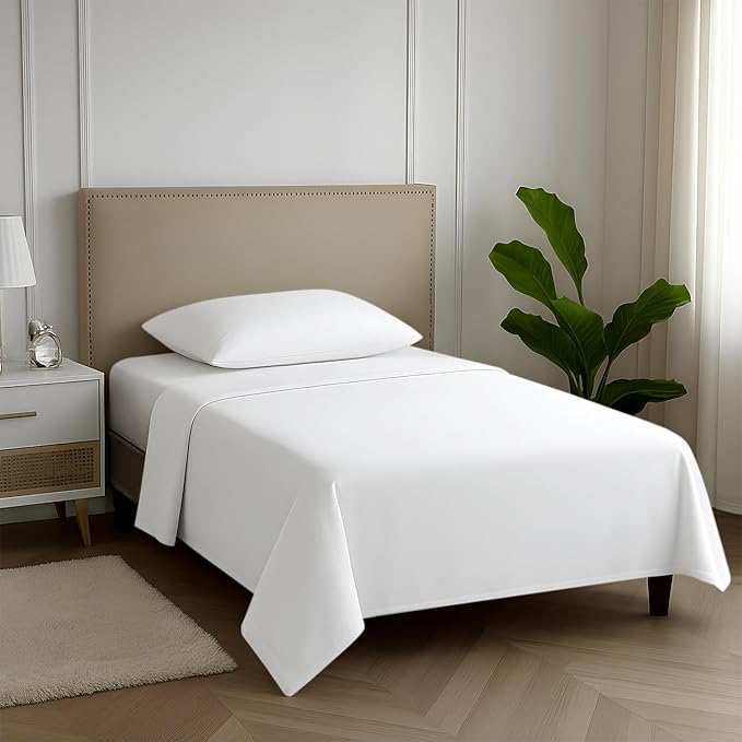 Carressa Linen 100% Egyptian Cotton Twin Sheets Set - 600 Thread Count Egyptian Cotton Luxury Twin Sheets (3 PC, Crisp White), 16" Deep Pocket, Soft, Cooling, Sateen Weave College Dorm Room Bedding