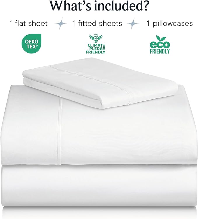 LuxClub 3 PC Twin XL Sheet Set, Deep Pockets Wrinkle Free Cooling Bed Sheets Hotel Bedding for Women, Men, Kids & Teens, Includes 1 Fitted Sheet, 1 Flat Sheet and 1 Pillowcase-Silky Soft White