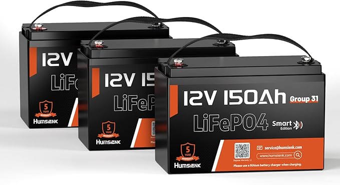 12V 150Ah LiFePO4 Lithium Battery 3 Pack- BCI Group 31 with Bluetooth | Built-in 110A BMS & Low-Temp Protection | 15000+ Deep Cycles for Solar RV Marine Off-Grid