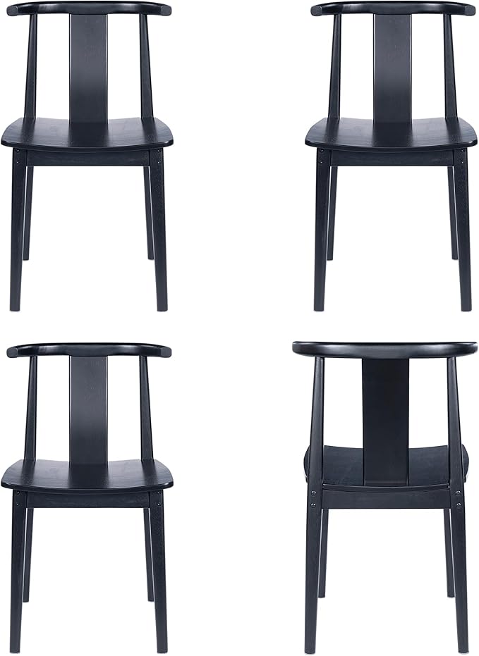 Mid Century Modern Kitchen Chairs Set of 4, Wooden Dining Room Chairs Wishbone Chair with Curved Back Armless Accent Chair for Living Room Restaurant, Black