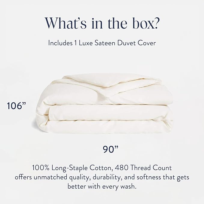 Brooklinen Luxury Sateen Duvet Cover - 100% Cotton, King/California King Size in Cream with Extra-Long Corner Ties and Button Closure - Best King/Cali King Duvet Covers