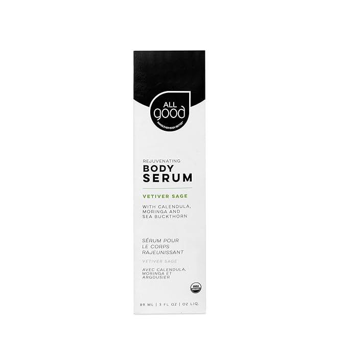 All Good Rejuvenating Body Serum for Men & Women - Calendula, Moringa, Sea Buckthorn & Essential Oils - Lightweight, Moisturizer & Replenishing Serum - Made in USA - 3oz (Clary Sage & Vetiver)