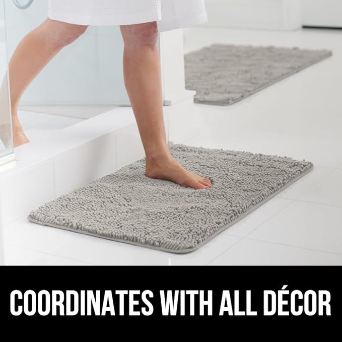 GORILLA GRIP Bathroom Rug Sets, Soft Chenille 2 Piece Area Rugs Set, Toilet Base Mat and 30x20 Carpet, Absorbent Microfiber Washable Mats Dry Quickly, Home Décor and Bath Room Accessories, Light Gray