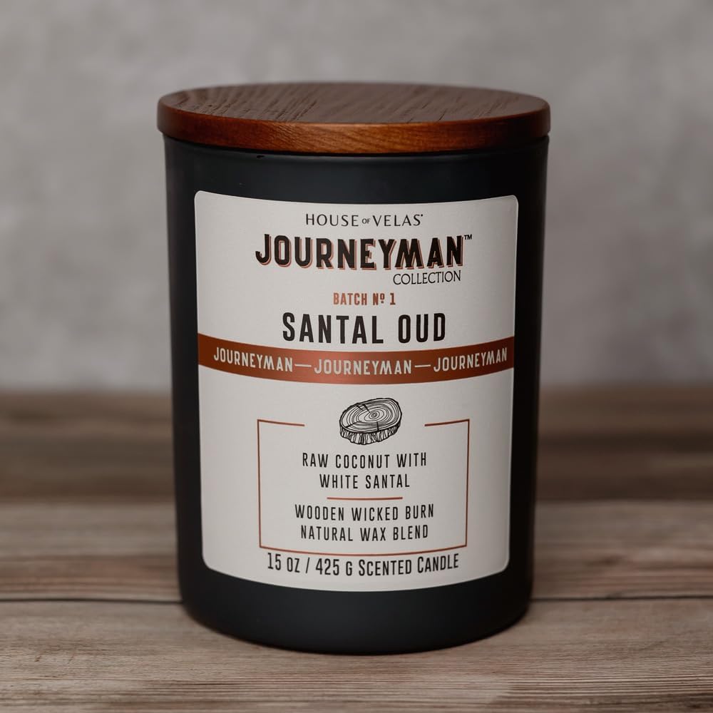 Journeyman Collection Candle, 15oz, Wooden Wick, Santal Oud, Large Painted Jar