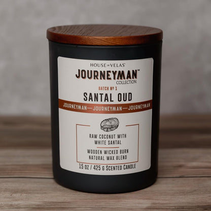 Journeyman Collection Candle, 15oz, Wooden Wick, Santal Oud, Large Painted Jar