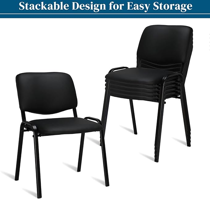 VINGLI Waiting Room Chairs, 5-Pack PU Church Conference Stackable, Office Guest Chairs & Reception Stacking Chair for Meeting Room, Office Lobby, Simple&Space-Saving