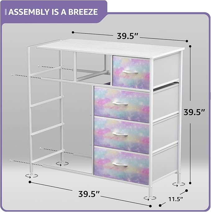 Sorbus Dresser with 9 Drawers - Furniture Storage Chest for Kid’s, Teens, Bedroom, Nursery, Playroom, Clothes, Toys - Steel Frame, Wood Top, Fabric Bins (Tie-dye)