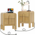 WAMPAT 23.7" Tall Modern Nightstands Set of 2, Wood Nightstand with Charging Station, Bedside Table w/2 Storage Drawers, Curved Profile Design, Sofa Side Table Accent Table for Bedroom, Oak