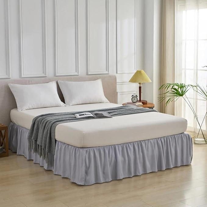 Bed Skirt Queen Size Ruffled Bed Skirt with Split Corners, Queen Bed Skirts 14 Inch Drop with Platform, 14'' Queen, Silver Gray