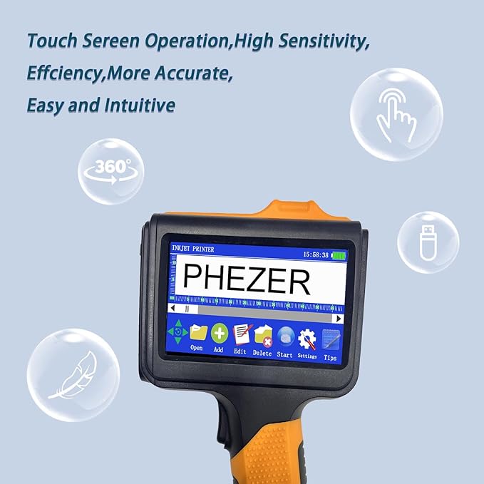 P19 Handheld Inkjet Printer for Any Surface, Portable 360° All-Round Coding Machine Print Height 2-12.7mm for Date/Time/Barcode/QR Code/Logo, with Cartridge(Anti-Slip Handle, Upgrade Version)