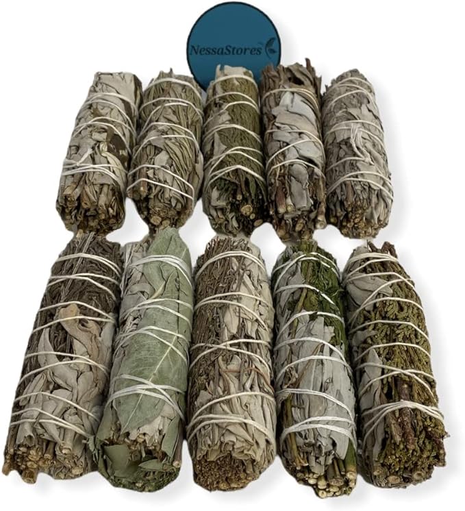 NESSASTORES - White Sage Mixture Smudge Sampler Kit 4" Bundles #JC-230 (8 Kits, 10 pcs Combo Pack of Combinations A + B)