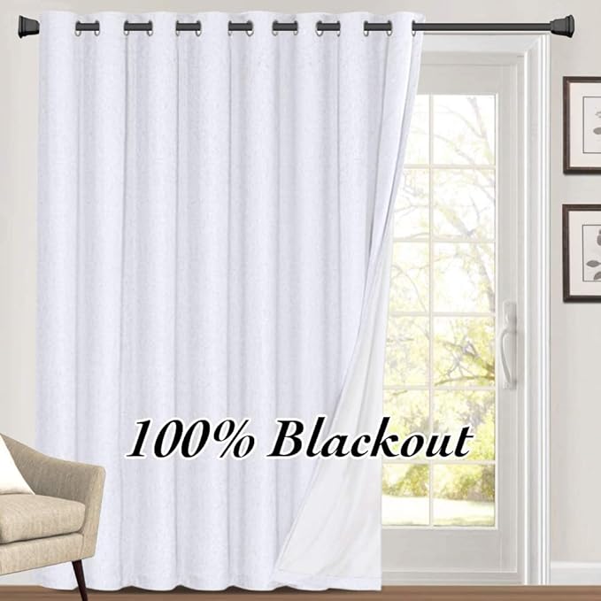 PrinceDeco Blackout White Curtains 84 Inches Long Thermal Curtains for Sliding Glass Door Room Darkening Curtains for Living Room Extra Wide Sliding Glass Door,W100 X L84 Inch, Pearl White