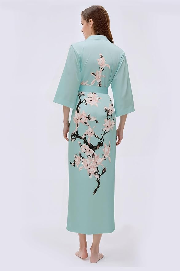 BABEYOND Kimono Robe Cover up with Box Long Floral Satin Sleepwear Silky Bathrobe Bachelorette Robe