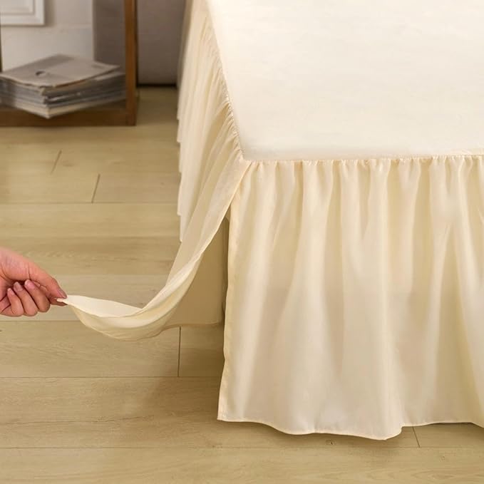 Bed Skirt Queen Size Ruffled Bed Skirt with Split Corners, Queen Bed Skirts 16 Inch Drop with Platform, 16'' Queen, Beige