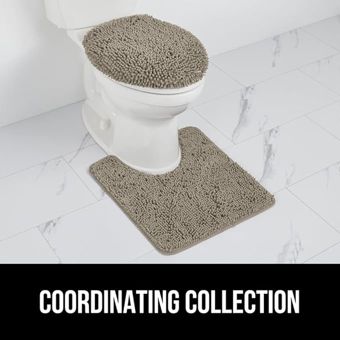 GORILLA GRIP Soft Chenille Bathroom Toilet Lid Cover, Machine Washable Seat Covers, 19.5x18.5, Stays in Place Rubber Backing, Fits Most Round, Elongated and Oblong Lids, Accessories Decor, Latte