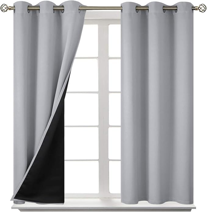 BGment Short 100% Blackout Curtains for Bedroom, Thermal Insulated Energy Efficiency Noise Reducing Grommet Curtains 54 Inch Length with Liner for Small Window 2 Panels Each 42 Inch Wide, Light Grey