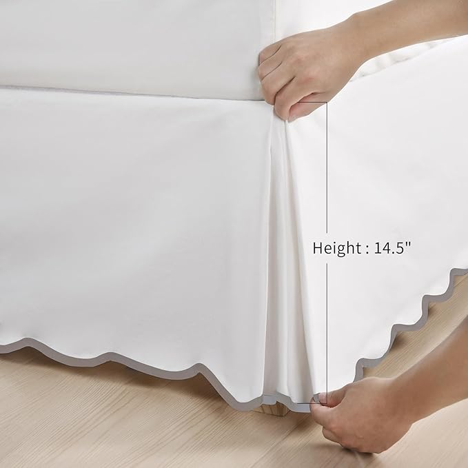 HIG Off-White Chic Full Bed Skirt - Easy Fit Scallop Edge Pleated Bedskirts, 14 Inch Drop Anti-Slip Dust Ruffle, Thick Fabric for Enhanced Privacy, Pre-Washed for Long-Lasting Use(N60022)