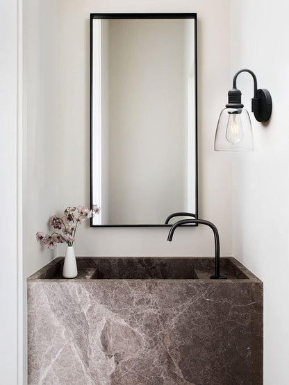 1-Light Vintage Wall Sconce, Yosoan Black Industrial Fixture Light with Elegant Gooseneck Curved Rod, Indoor Clear Glass Shade Wall Lamp Lighting for Bathroom Porch Kitchen Living Room Restaurant