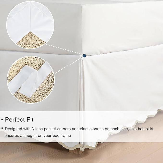 HIG Off White Chic King Bed Skirt - Easy Fit Scallop Edge Pleated Bedskirts, 14 Inch Drop Anti-Slip Dust Ruffle, Thick Fabric for Enhanced Privacy, Pre-Washed for Long-Lasting Use(N60022)