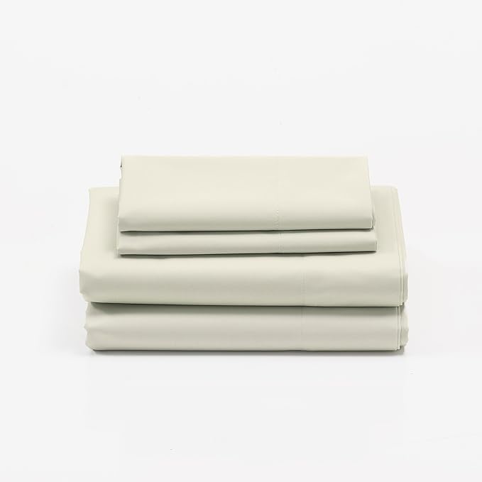 Cuddledown Dreamstead 100% Cotton Bed Sheets Set | 300 Thread Count | Luxurious Sateen Weave | Pure Combed Cotton | Soft | Wrinkle Resistant | 4 Piece Set | Birch | Queen | 60” x 80”