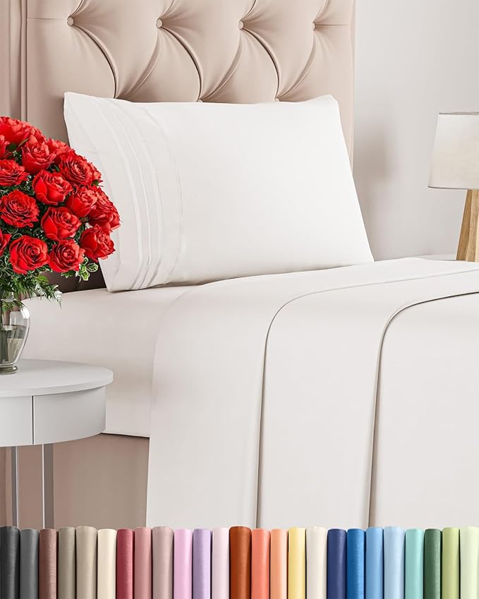 Twin XL Size 3 Piece Sheet Set - Comfy Breathable & Cooling Bed Sheets Set - Hotel Luxury Bedding for Women, Men, Kids, Teens, Boys & Girls - Deep Pockets and Wrinkle Free - Oeko-Tex - Antique White