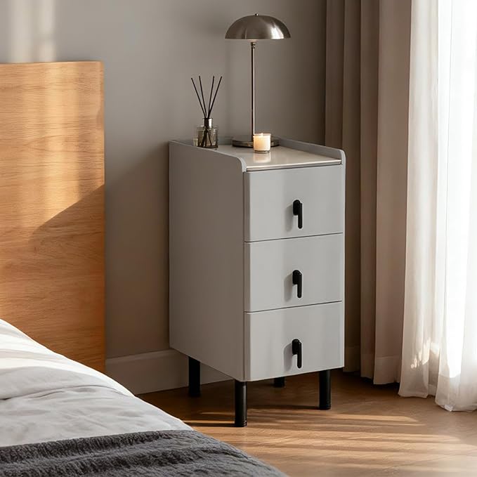 Lamberia Narrow Nightstand with 3 Drawers, Narrow Side Table, Small Bedside Table for Bedroom, Living Room, End Table for Small Space, Dark Grey, 9.8''W x 15.8" D x 23.5" H