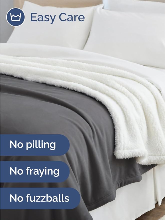 Sherpa Fleece Blanket Twin Size - Reversible Sherpa Fleece Twin Blanket - Super Soft Double Sided for Bed, Sofa, Couch - Thick, Warm, and Plush - Luxurious Bedding for Winter - Dark Grey, 60" x 80"