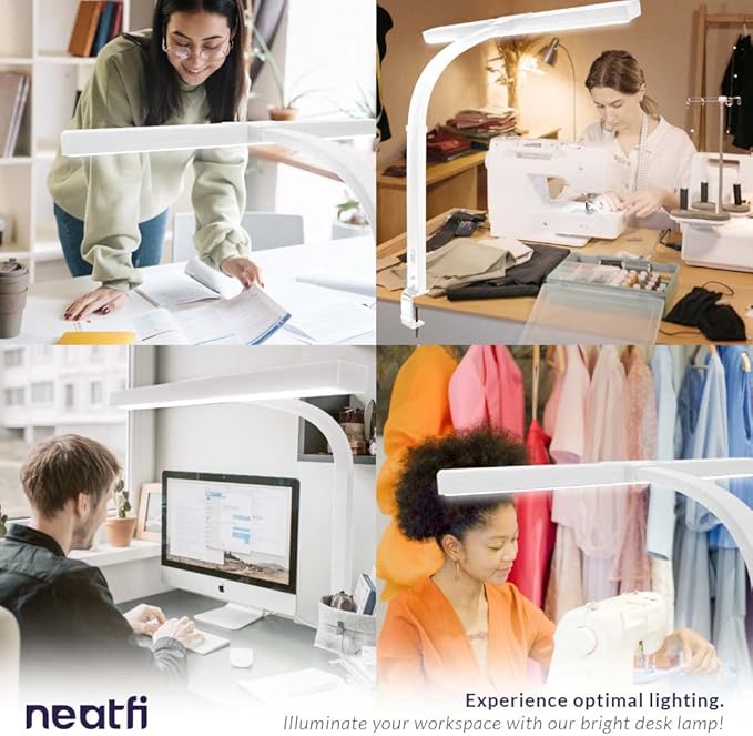 Neatfi (New Model) Flex Desk Lamp with Clamp, Dimmable, 3,000 Lumens 30W LED Monitor Light, 3000K-6500K Correlated Color Temperature, 5 Brightness Levels & 5 Light Modes (28 Inches, White)