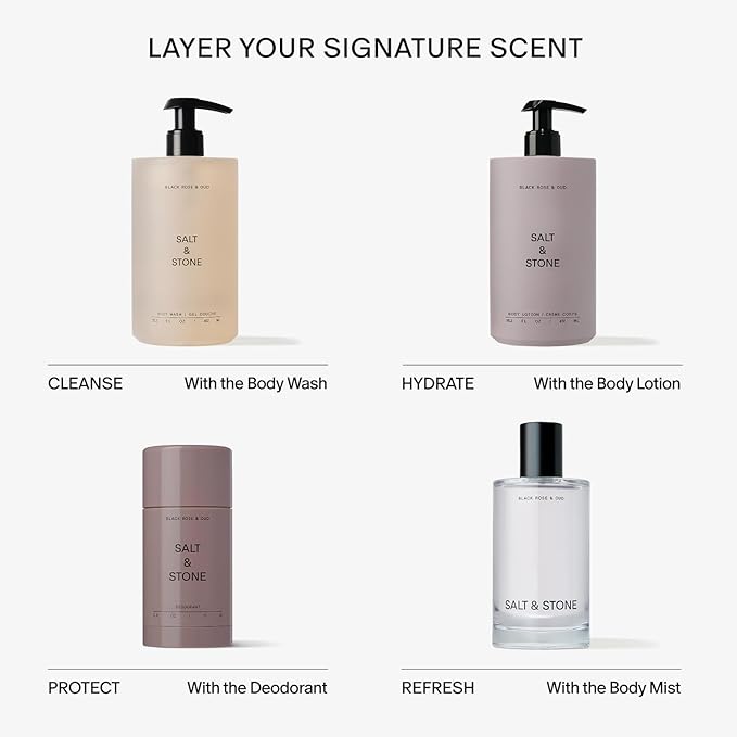 Salt & Stone Body Lotion for Women & Men | Hydrates, Nourishes & Softens Skin | Restores Dry Skin | Fast-Absorbing | Cruelty-Free & Vegan (100 ml) (Black Rose & Oud)