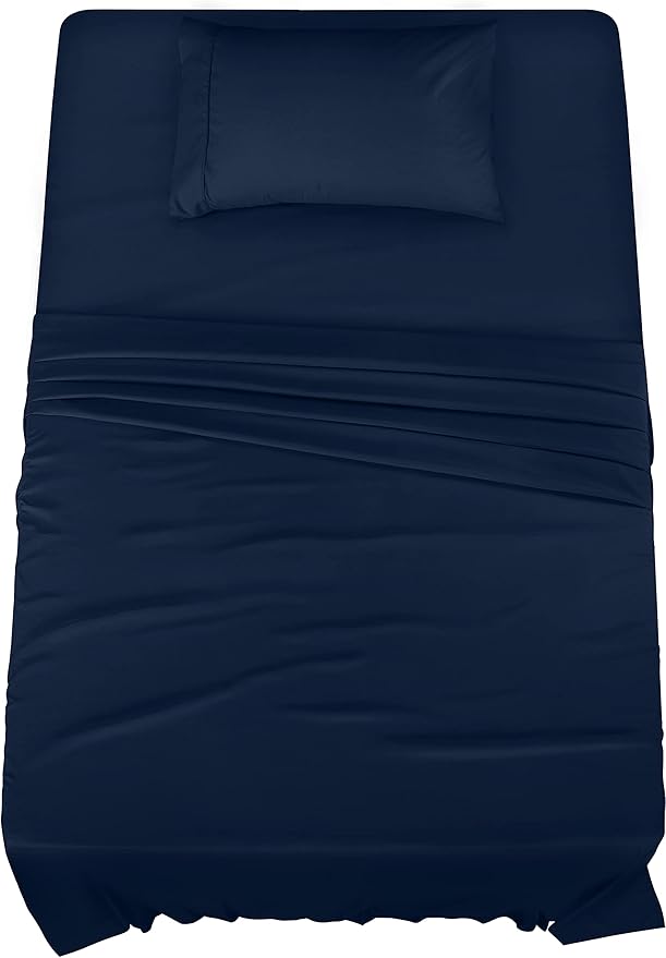 Utopia Bedding Twin Sheet Set – 3 Piece Bed Sheets for Twin Size Bed, Soft and Breathable Microfiber, Includes 1 Fitted Sheet, 1 Flat Sheet and 1 Pillowcase (Navy Blue)