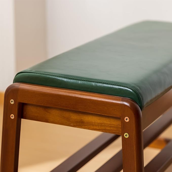 Solid Wood Shoe Bench, 2-Tier Entryway Bench with Cushion and Flip-Open Storage Box, Mid-Century Modern Shoe Bench Rack for Hallway, Mudroom(Green, 31.5'')