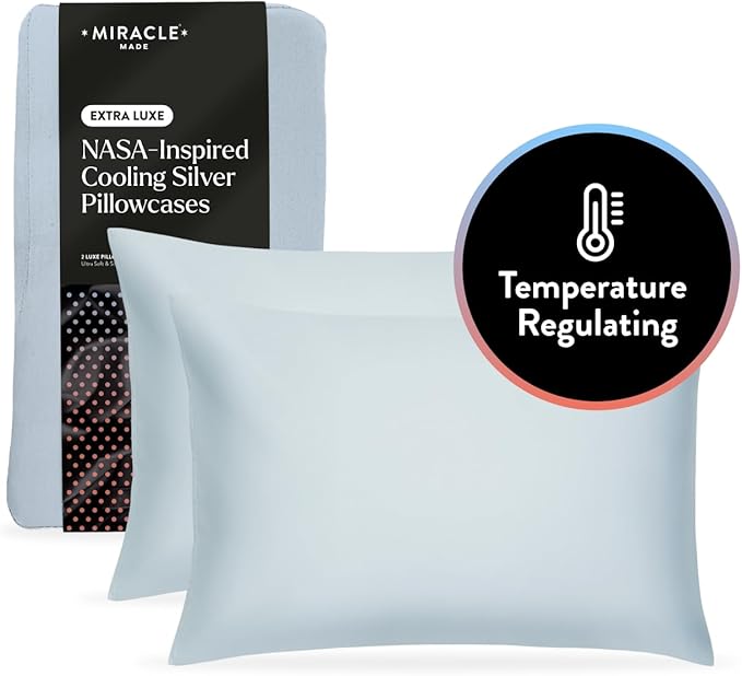 Miracle Made Extra Luxe Soft Cooling Pillowcase, 2-Piece Silver-Infused Cotton Fabric – Lightweight, Thermoregulating, Breathable Cover for Sensitive Skin, King/Cali King Size, Sky Blue