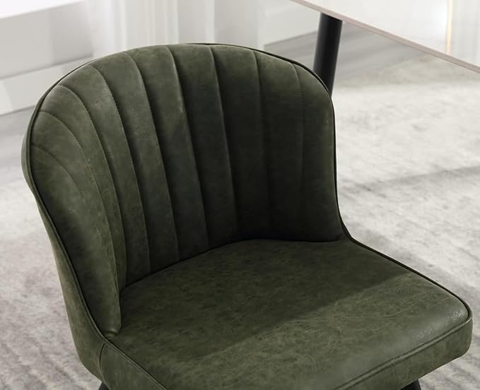 EALSON Modern Dining Chairs Set of 6 Upholstered Leather Accent Dining Room Chairs with Metal Legs Comfortable Armless Kitchen Chairs for Living Room/Dining Room, Green