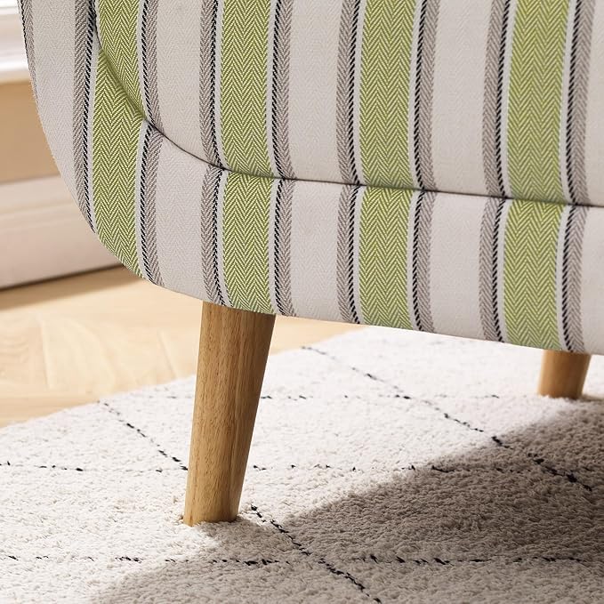 VANOMi Mid-Century Accent Chair with Stripe Pattern, Modern Linen Fabric Armchair with Wood Legs, Club Chair for Living Room, Comfy Upholstered Side Chairs for Bedroom, Reading, Small Place (Green)