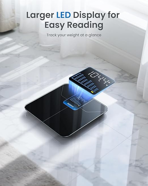 RENPHO Weight Scale with 7-Day Weight Trend, Digital Bathroom Scale for Body Weight with Large LED Display, High-Accurate Weighing Scale with Sturdy and Durable Base, 11.02", 400lbs, Core 1X