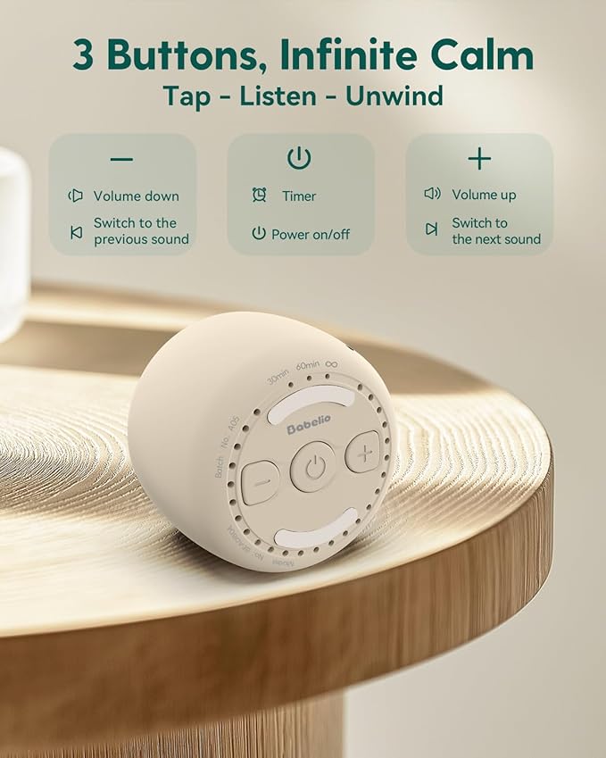 Babelio White Noise Sound Machine for Adults Kids Baby, Travel Sound Machine for Sleep, Mini and Portable, 15 Non-looping Sounds, Timer, Memory Function, Easy to Pocket and Travel, Putty Gray