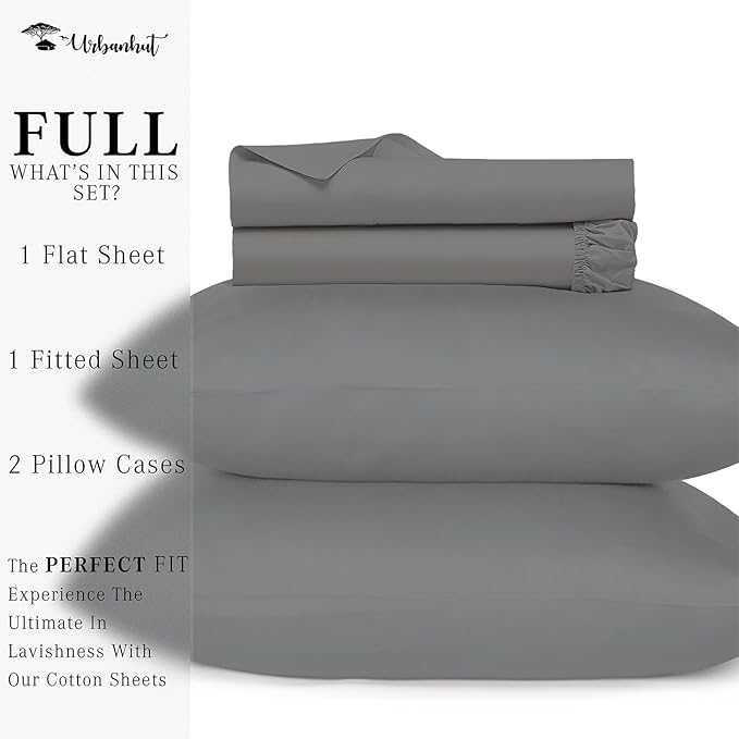 URBANHUT 800 Thread Count 100% Cotton Full Size Sheets, Luxury 4 Piece Full Bedsheets, Hotel Sheets Sateen Finish - Better Than Egyptian, 16" Elasticized Deep Pocket - Dark Grey