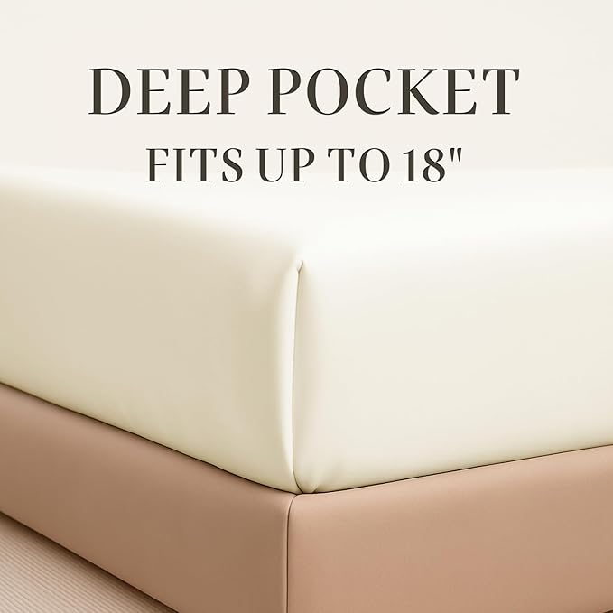 Hyde Lane Luxury 1000 Thread Count 100% Cotton Sheets | Very Soft & Thick - Fits Upto 20" Mattress | Sateen Weave Bed Sheets 18" Deep Pocket- 4 PC Sheet Set (Ivory/Cream, Split King)