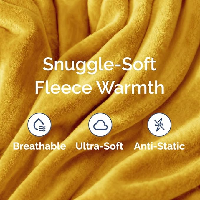Ultra Soft Fleece Blanket Throw Size - Flannel Fleece Luxury Throw Blanket - Lightweight for Couch Bed Chair - Thick, Warm and Breathable - All Season Cozy Fuzzy, Anti-Static Microplush Bedding, Gold