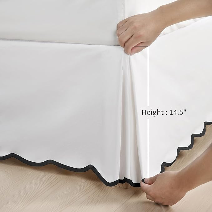 HIG Off-White Chic King Bed Skirt - Easy Fit Scallop Edge Pleated Bedskirts, 14 Inch Drop Anti-Slip Dust Ruffle, Thick Fabric for Enhanced Privacy, Pre-Washed for Long-Lasting Use(N60022)