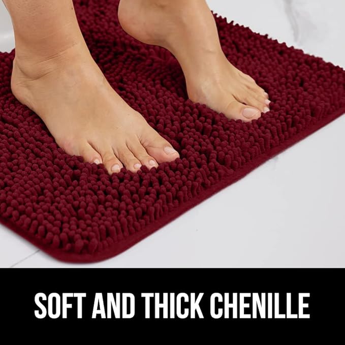 GORILLA GRIP Bathroom Rug Sets, Soft Chenille 2 Piece Area Rugs Set, Toilet Base Mat and 30x20 Carpet, Absorbent Microfiber Washable Mats Dry Quickly, Home Décor and Bath Room Accessories, Burgundy