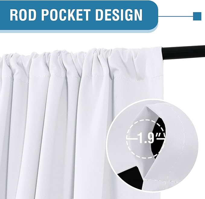 H.VERSAILTEX 100% Blackout Curtains for Bedroom Thermal Insulated Blackout Curtains 96 Inches Long Rod Pocket Window Drapes for Living Room with Black Liner 2 Panels Set, Pure White