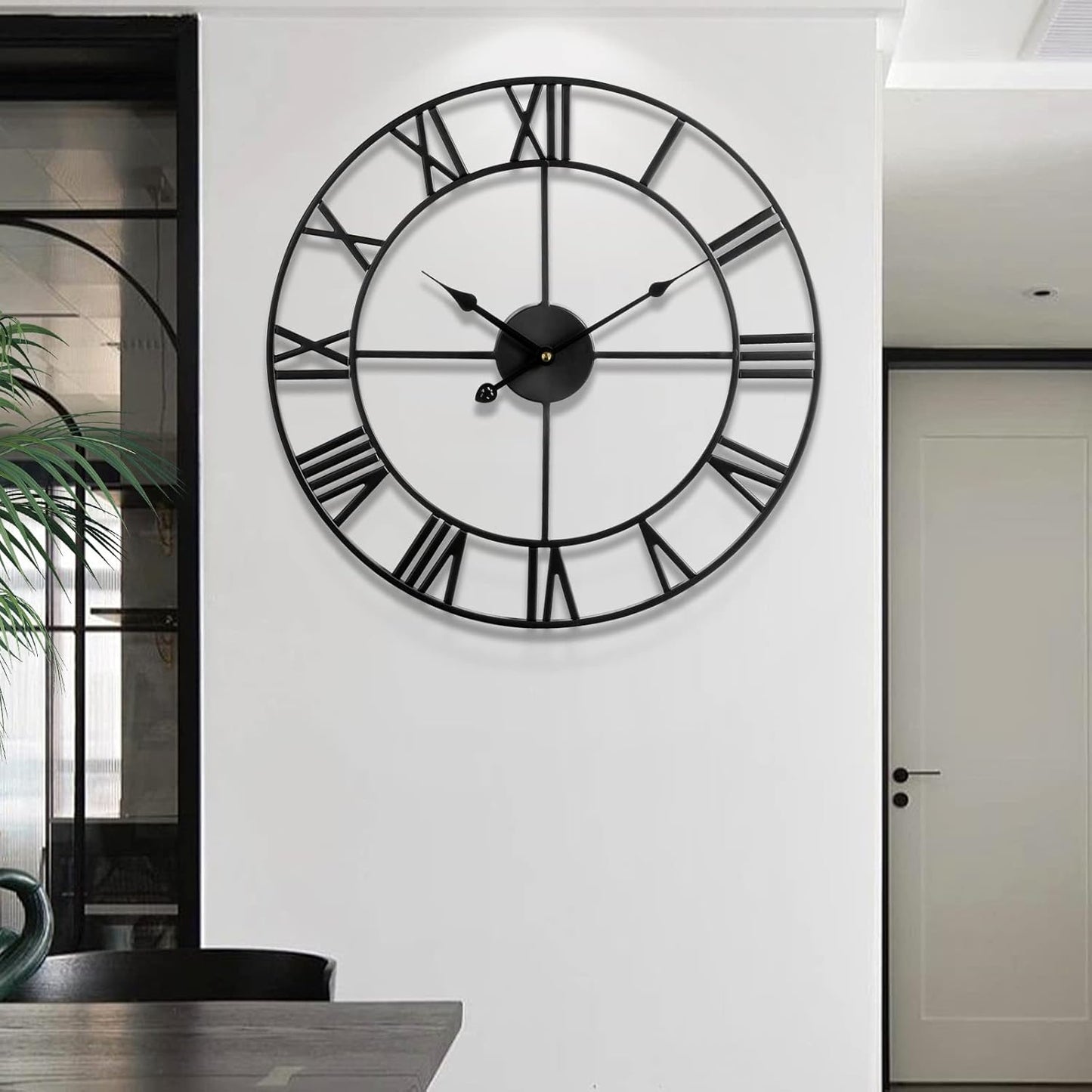 Large Wall Clock for Living Room Decor - 60cm/ 24 Inches Silent Non-Ticking Metal Wall Clocks Battery Operated, Vintage Decorative Modern Wall Clock for Bedroom, Office, Farmhouse Decor