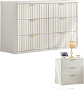 LEYAOYAO Fluted Dresser and Nightstand Sets, Wood 48" Wide Dresser & 23" Night Stand with Charging Station, 2 Piece Bedroom Furniture Set, Chest of Drawers for Bedroom,Living Room, Antique White