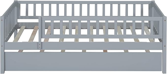 Bellemave Twin Kids Bed Frames with Rails for Kids, Twin daybed with Trundle for Boys/Girls/Adults，Gray