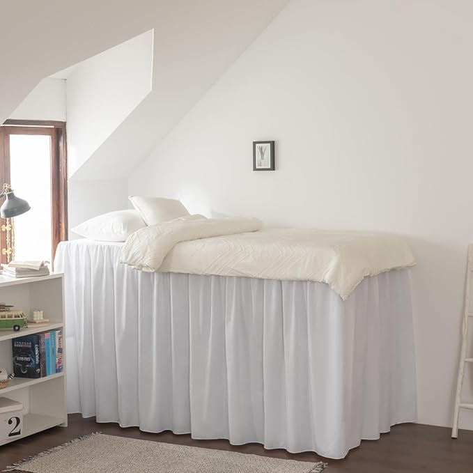 Dorm Room Bed Skirt, College Extra Long Dorm Bed Skirt with Split Corners, 100% Microfiber-White, Twin-XL/40 Drop