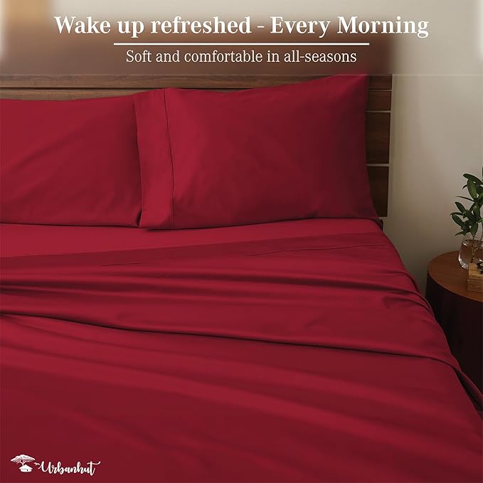 URBANHUT 800 Thread Count 100% Cotton Queen Size Sheets, Luxury 4 Piece Queen Bedsheets, Hotel Sheets Sateen Finish - Better Than Egyptian, 16" Elasticized Deep Pocket - Burgundy